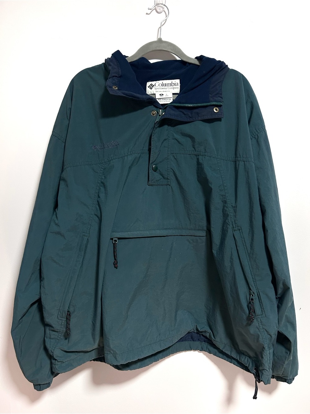 Vintage Columbia Anorak Pullover Jacket Men’s XL Teal Blue Green Hood